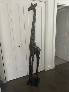 Tall Decorative Wooden Giraffe Sculpture - Black and Brown